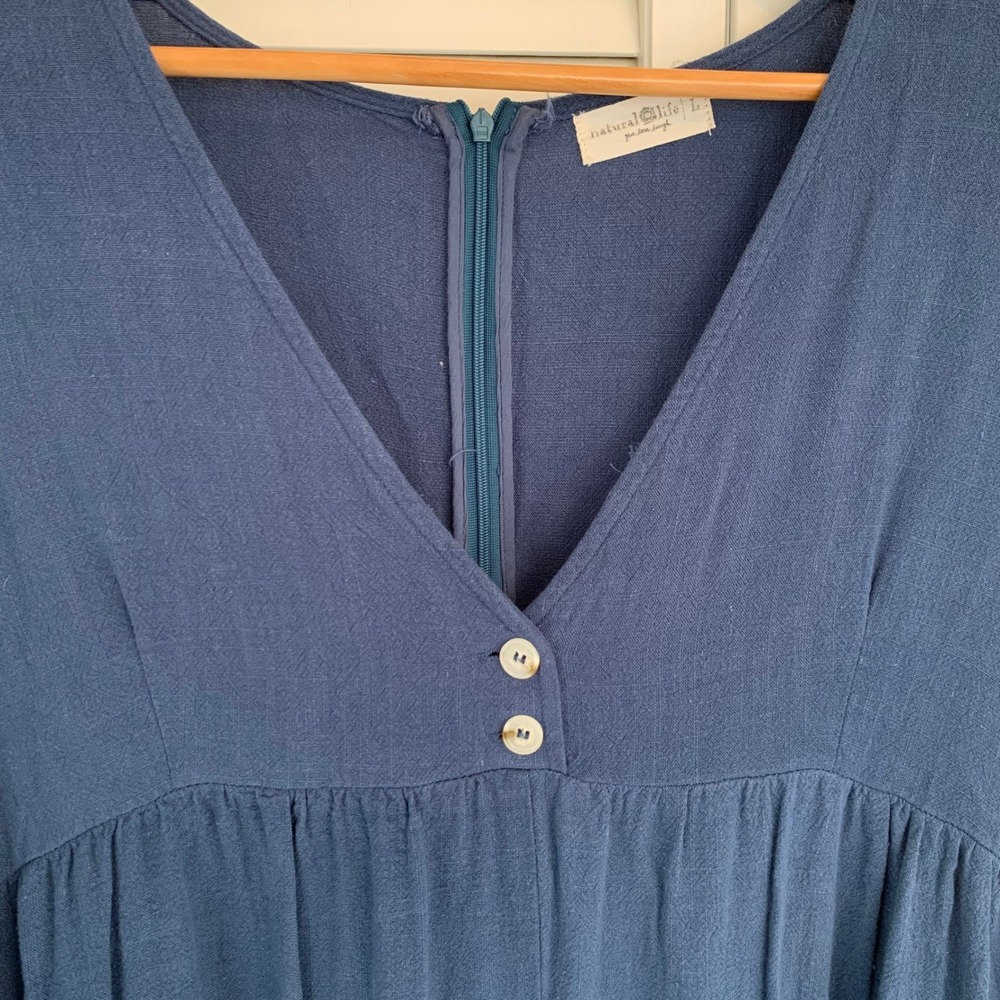 Natural Life Avery Jumpsuit Wide Leg Blue Rayon Linen Womens L Boho Short Sleeve - Picture 4 of 14